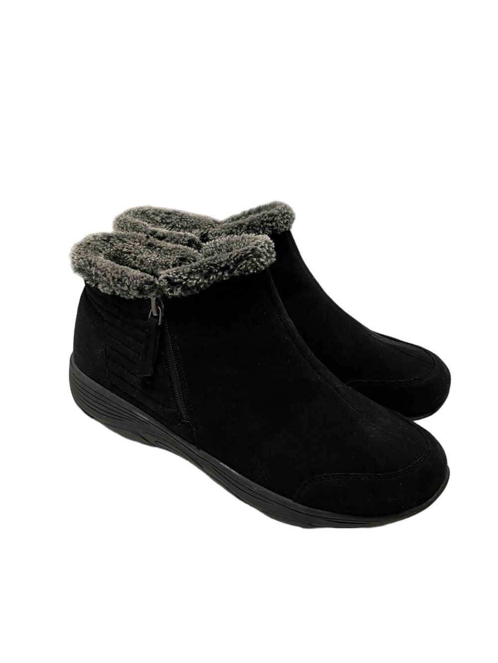 Easy Spirit Women's Black Faux Suede Fur-Trim Ankle Boots Sz 11W
